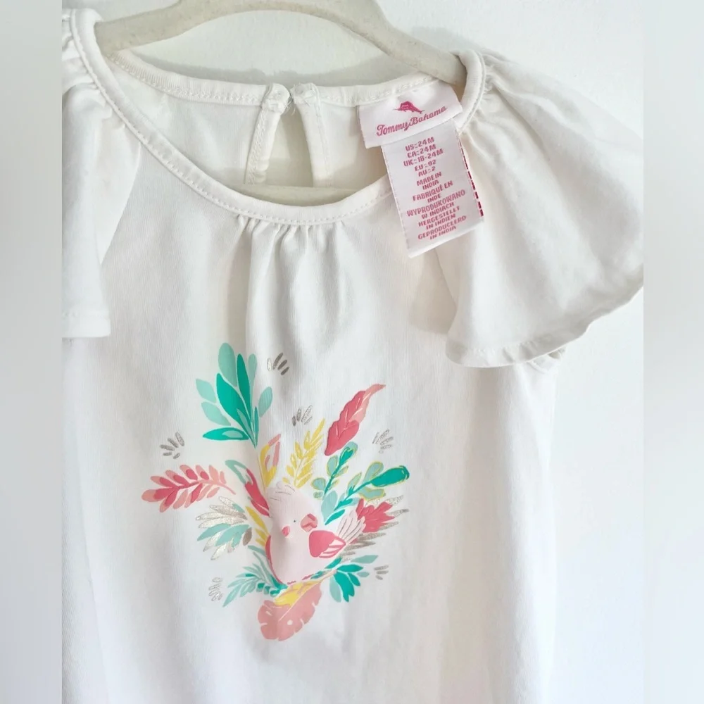 Tommy Bahama White Floral Tropical Bird Flutter Sleeve Top | Girls 24 Months